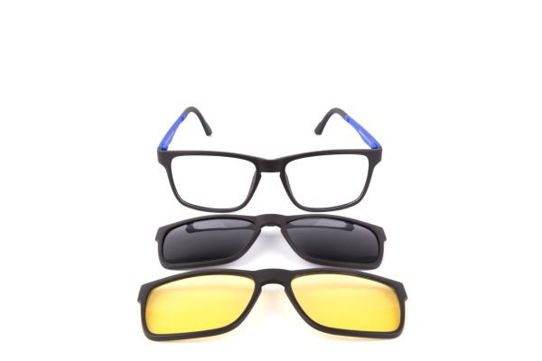 PolarOne Clipsli Optik Gözlük Çerçeve Clip On  Mod 304 53-18 SİYAH GÖVDE MAVİ SAP C1M-OM