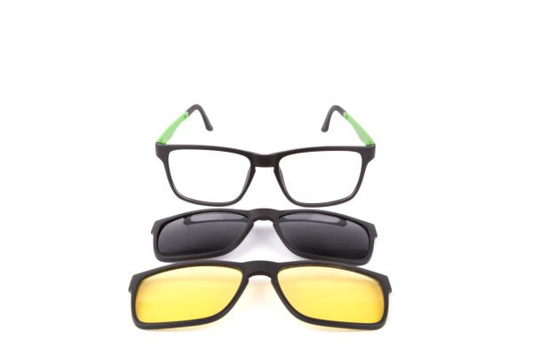 PolarOne Clipsli Optik Gözlük Çerçeve Clip On  Mod 304 53-18 SİYAH GÖVDE YEŞİL SAP C1M-OY
