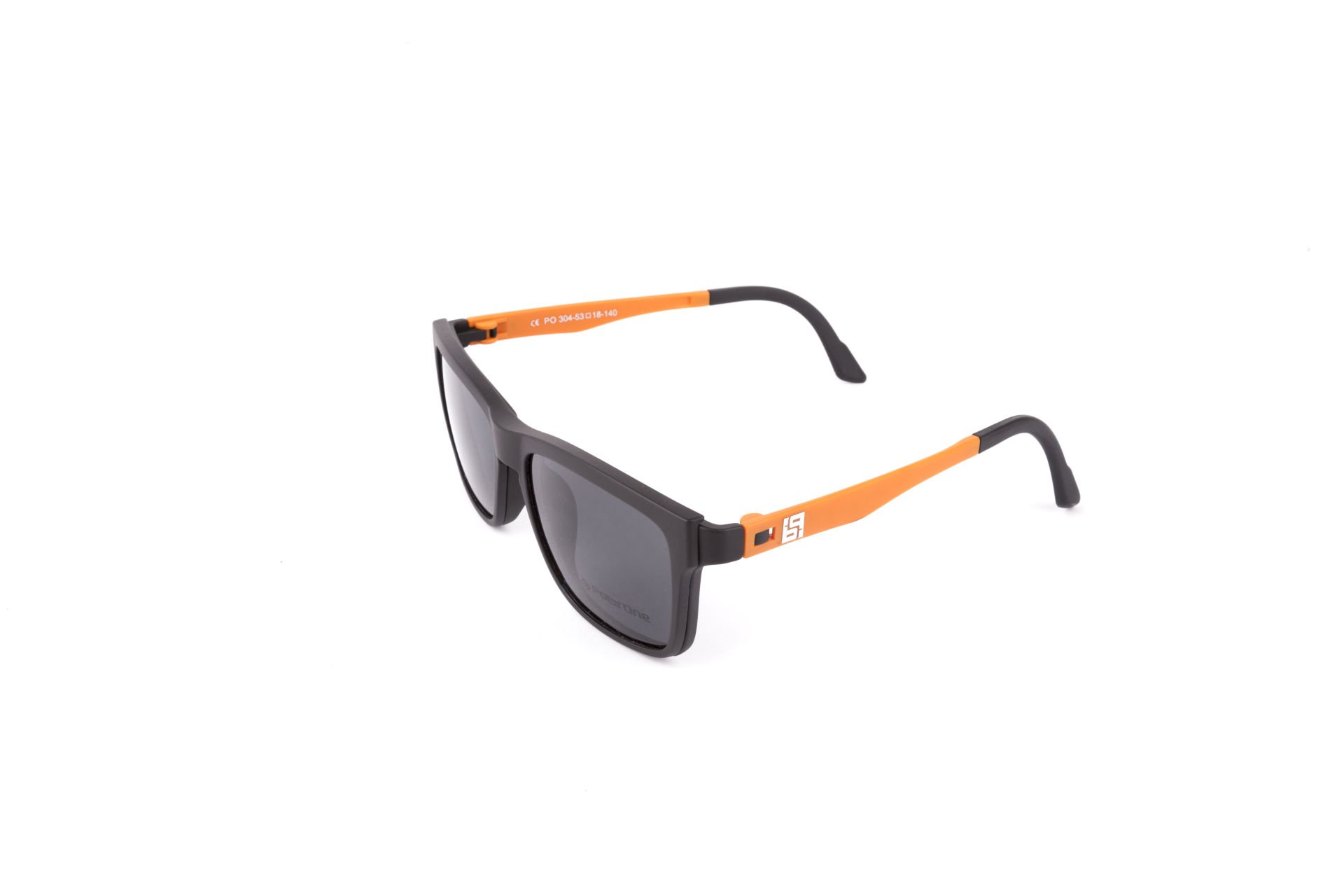 PolarOne Clipsli Optik Gözlük Çerçeve Clip On  Mod 304 53-18 SİYAH GÖVDE TURUNCU SAP C1M-OT
