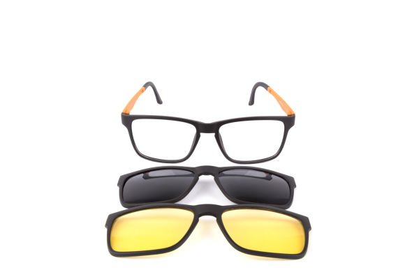 PolarOne Clipsli Optik Gözlük Çerçeve Clip On  Mod 304 53-18 SİYAH GÖVDE TURUNCU SAP C1M-OT